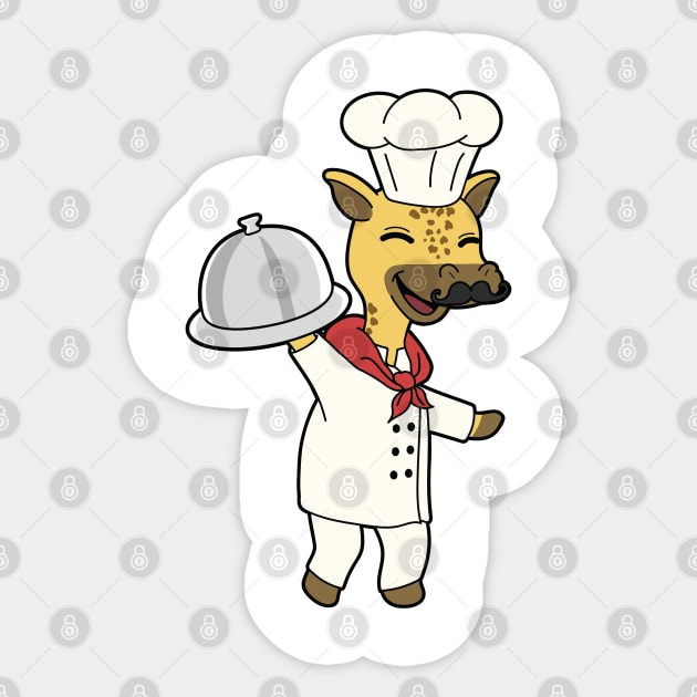 Giraffe as Chef with Cooking apron & Platter Sticker by Markus Schnabel